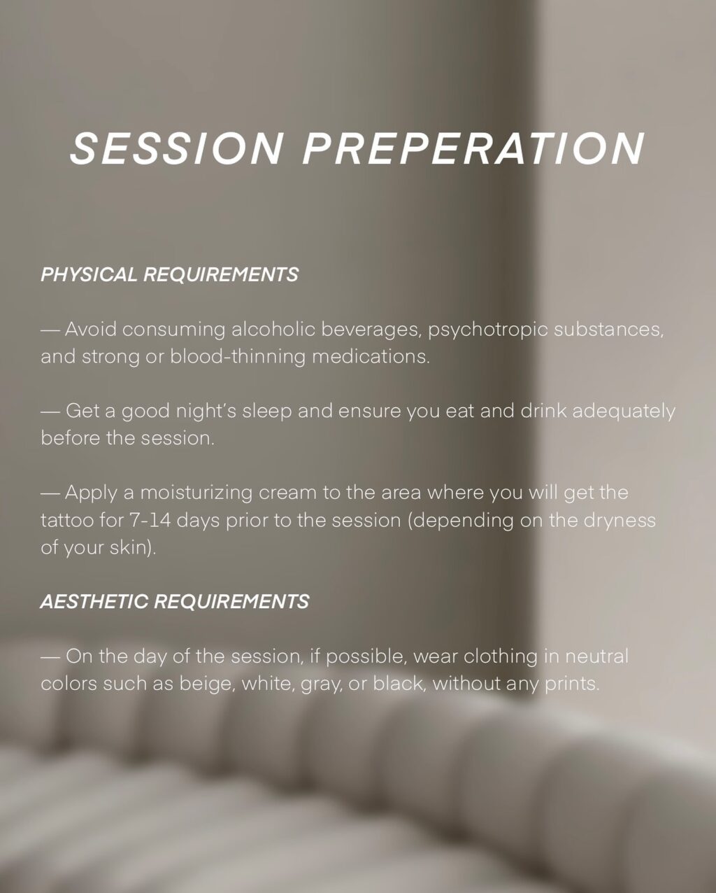 𝘉𝘖𝘖𝘒𝘐𝘕𝘎 𝘐𝘕𝘍𝘖 ^
 
Hello everyone! 

On this post you can read more info about how you can book an appointment with me. And also more about terms, preperation and touch-ups.

If there is any question, please let me know. You can send me a message in my DM if you need help with something. 🤍

Thank you everyone! 

@julianvlaar